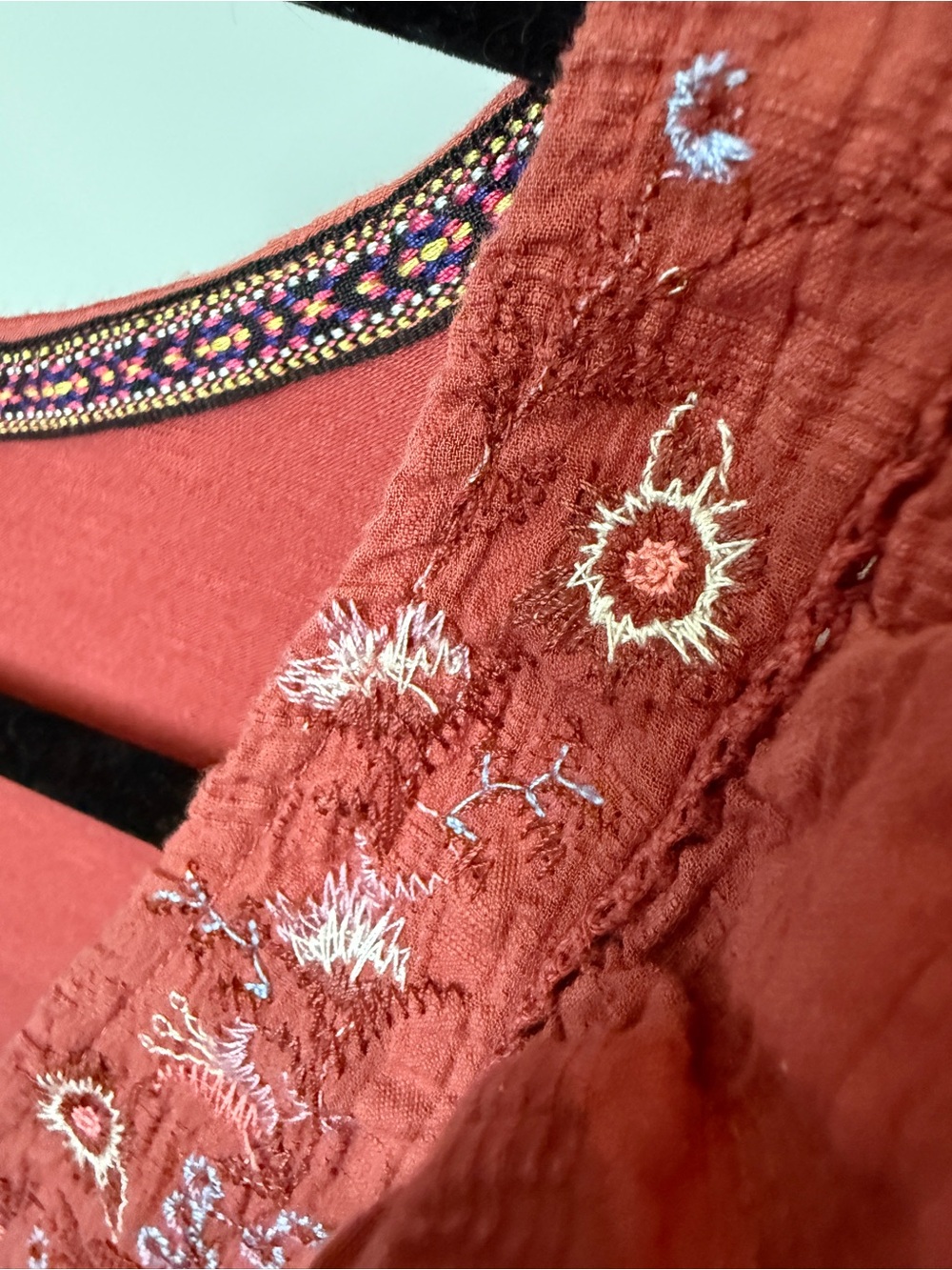 Knox Rose Coral Embroidered Ruffle Sleeve Peplum Top - Picture 8 of 11